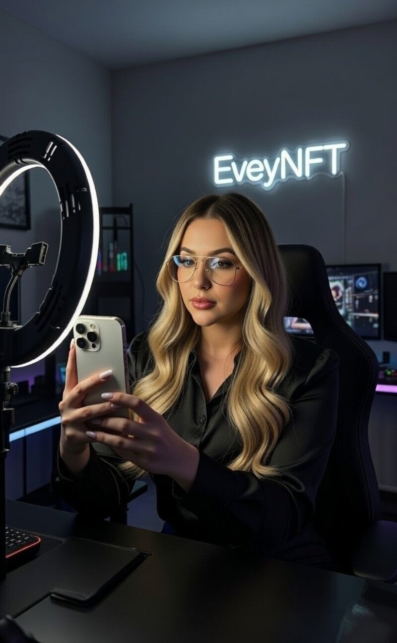 Evey at her desk making content